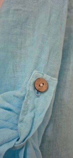 Lniana tunika błękitna asymetryczna regulowany rękaw