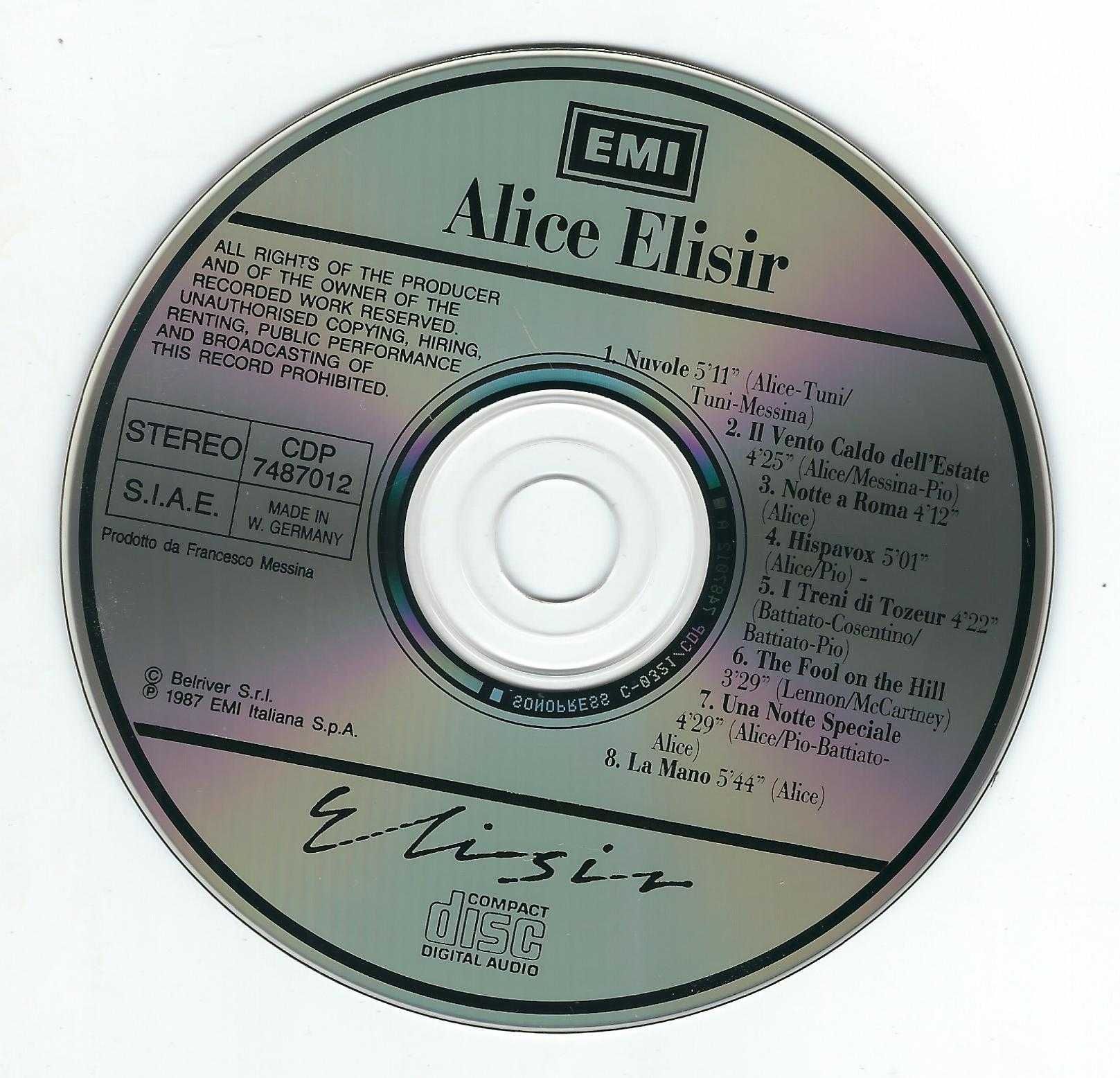 CD Alice - Elisir (1987) (EMI)