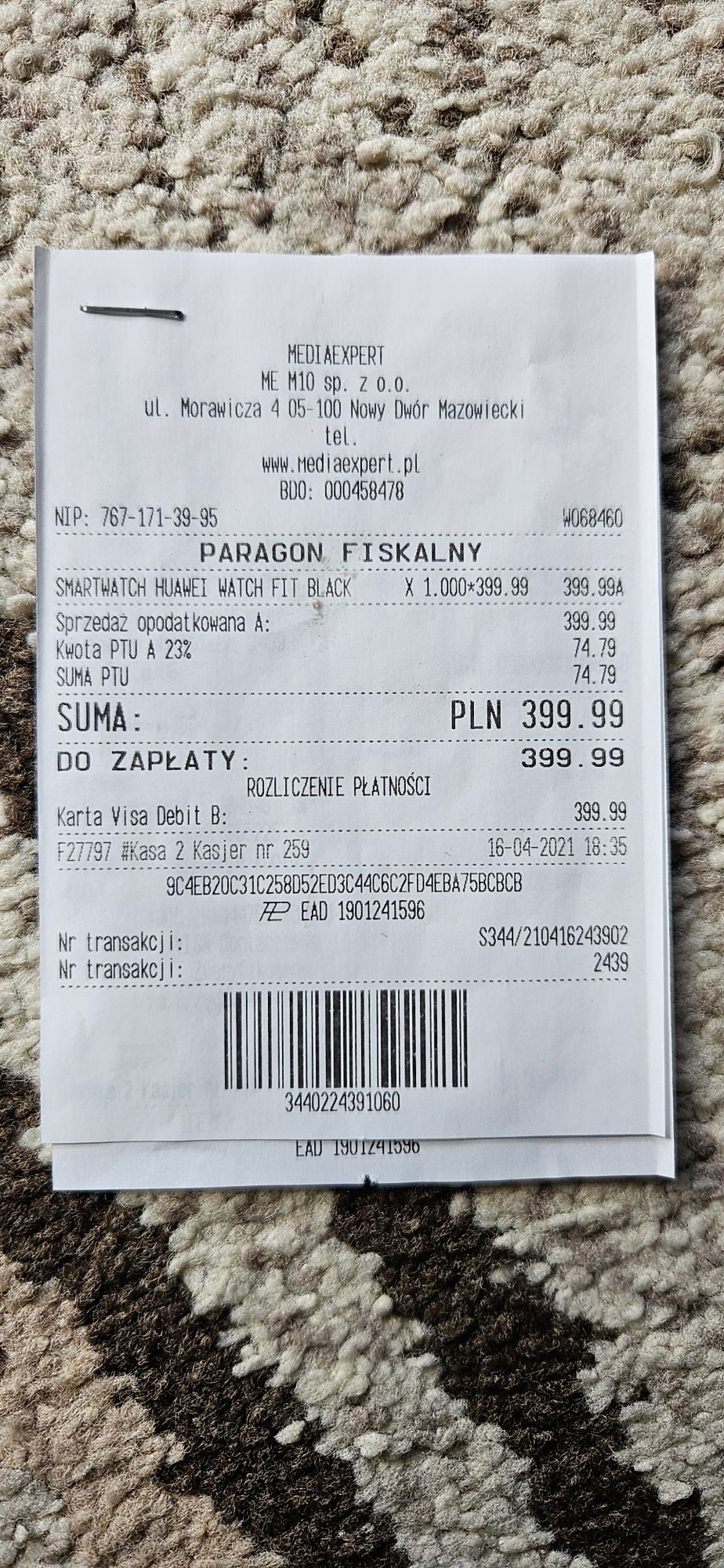 Zegarek smartwatch Huawei Fit Czarny