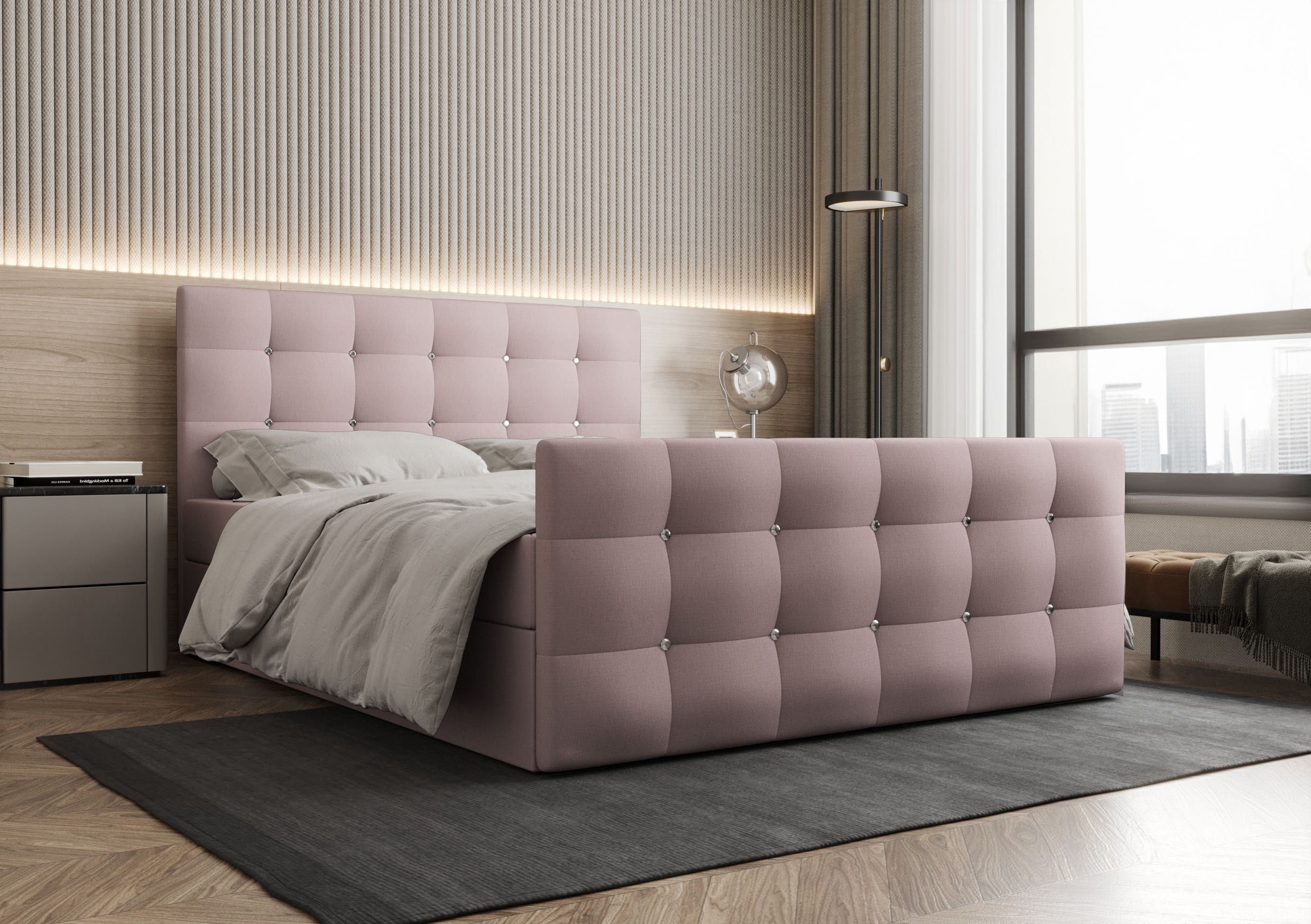 Łóżko Kontynentalne Kryształki LIAM + TOPPER 140x200 EN MEBLE