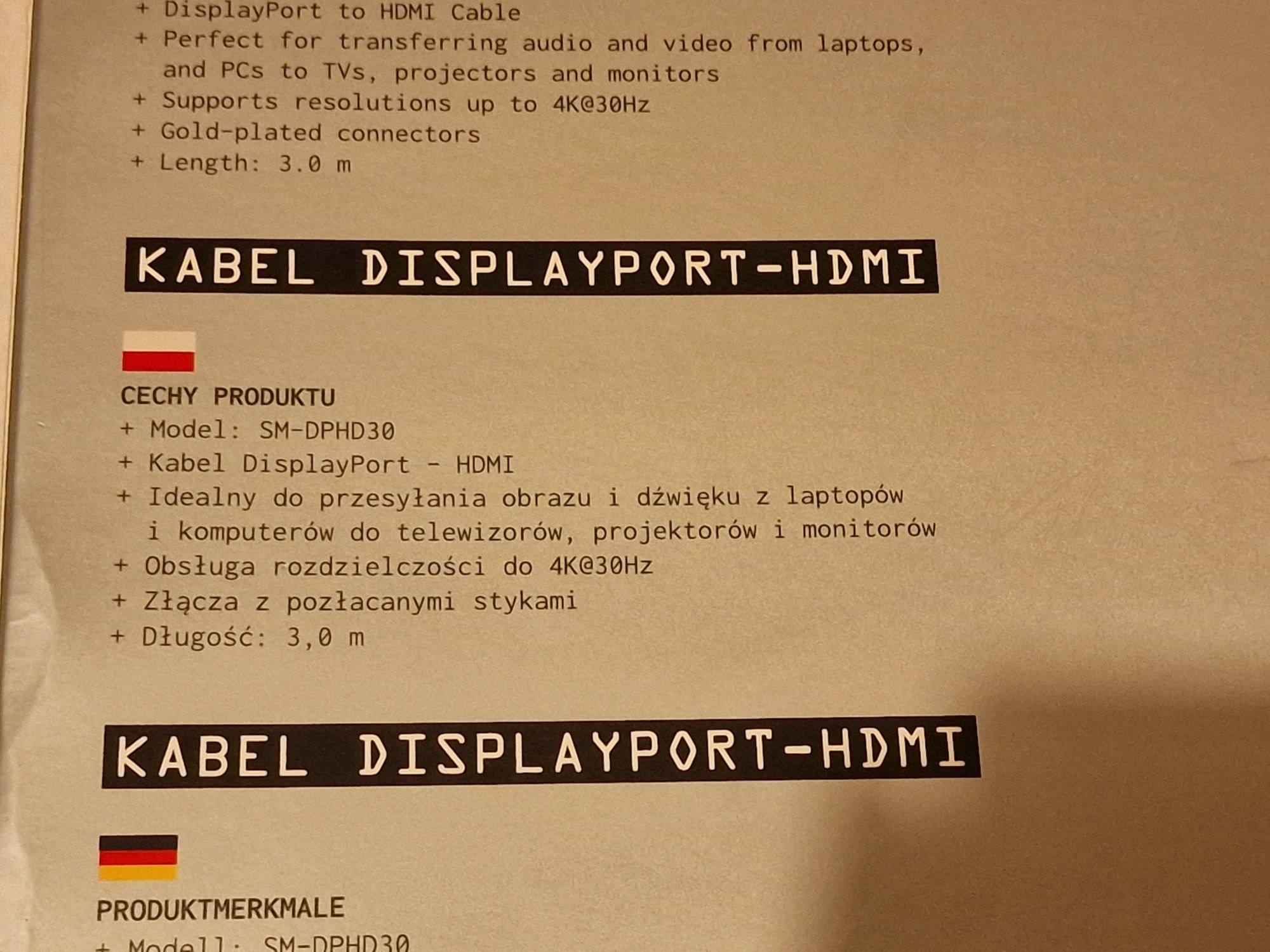 kabel DisplayPort - HDMI 1.2 4K 3m