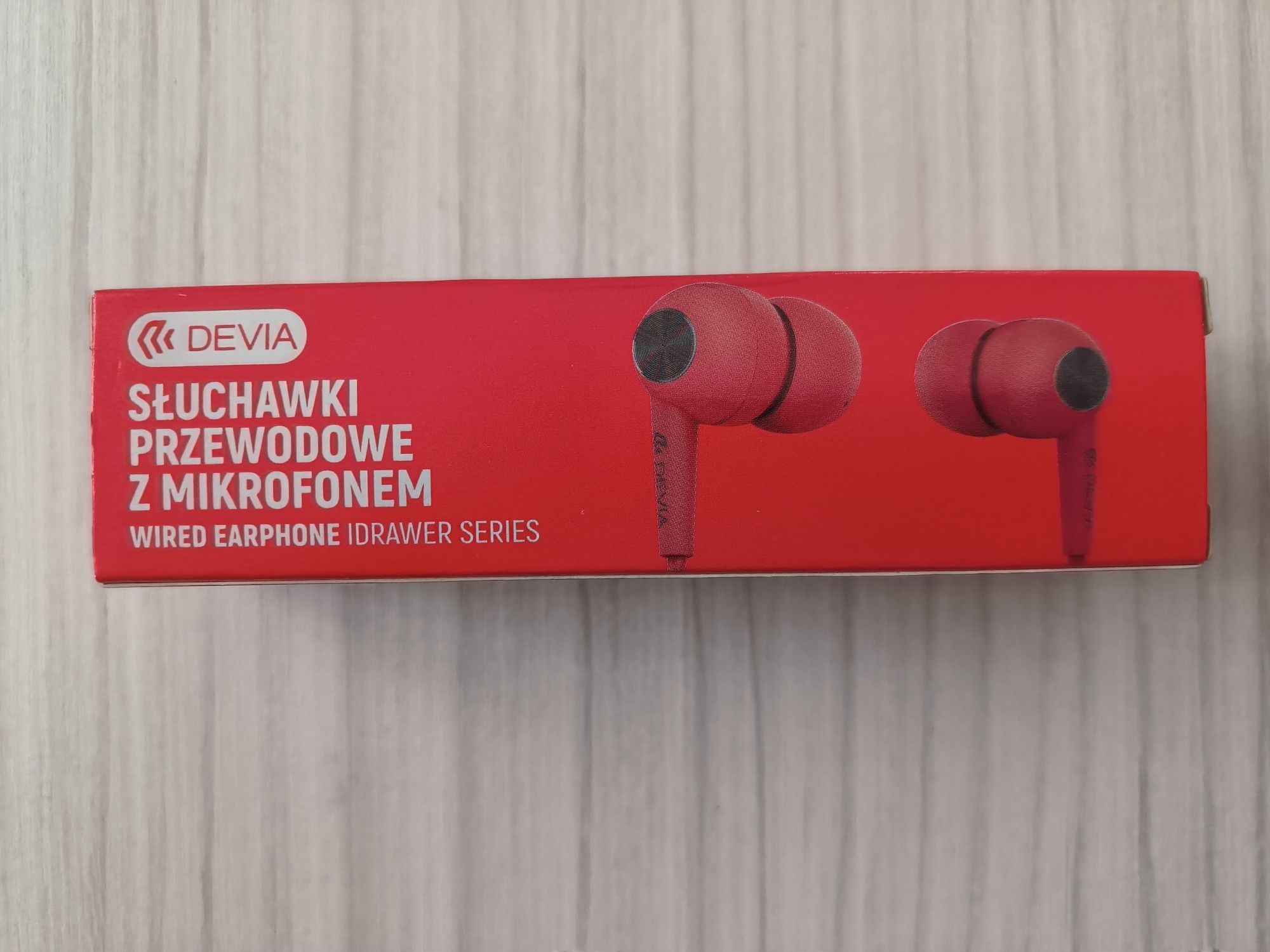 Słuchawki przewodowe z mikrofonem czerwone Devia
