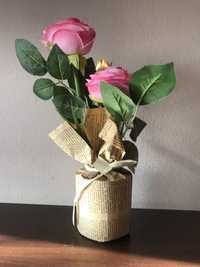 Kwiat sztuczny w doniczce różowe róże 30 cm 2 główki 48yknkw