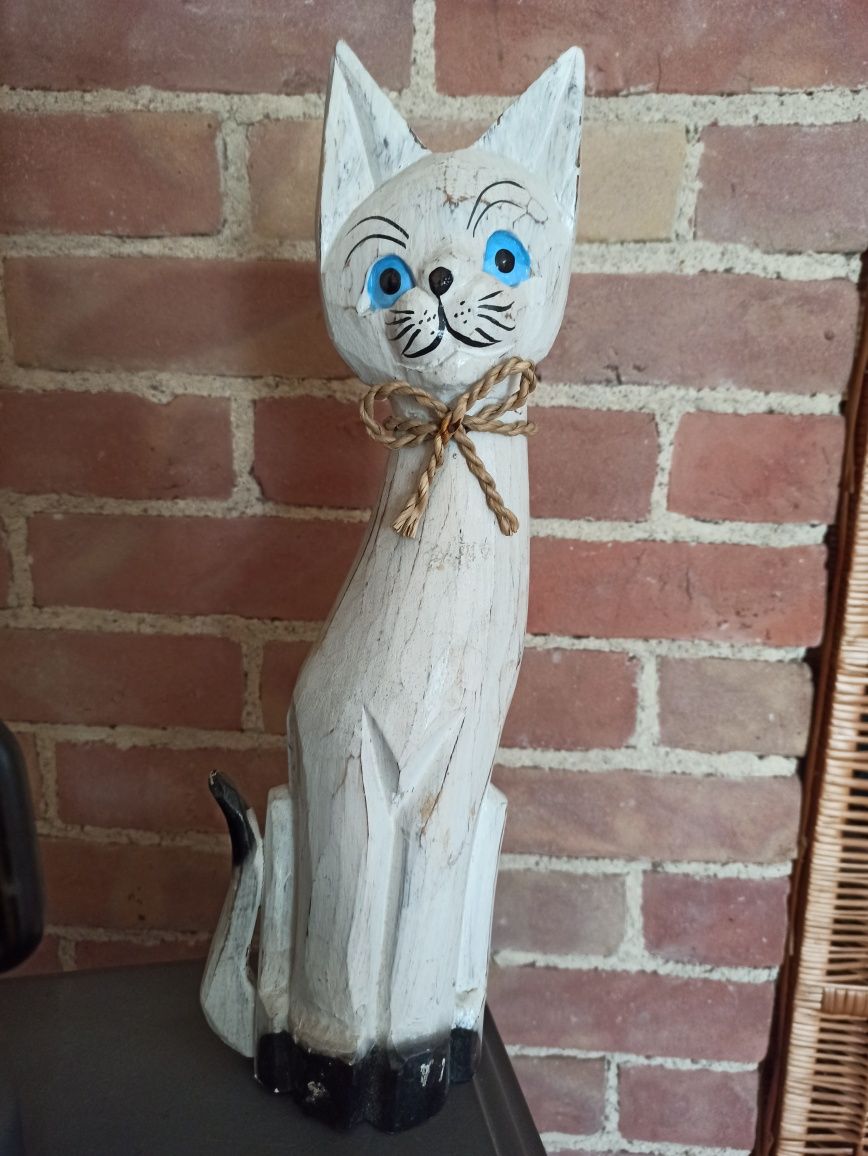Duży drewniany kot , figurka , dekoracja