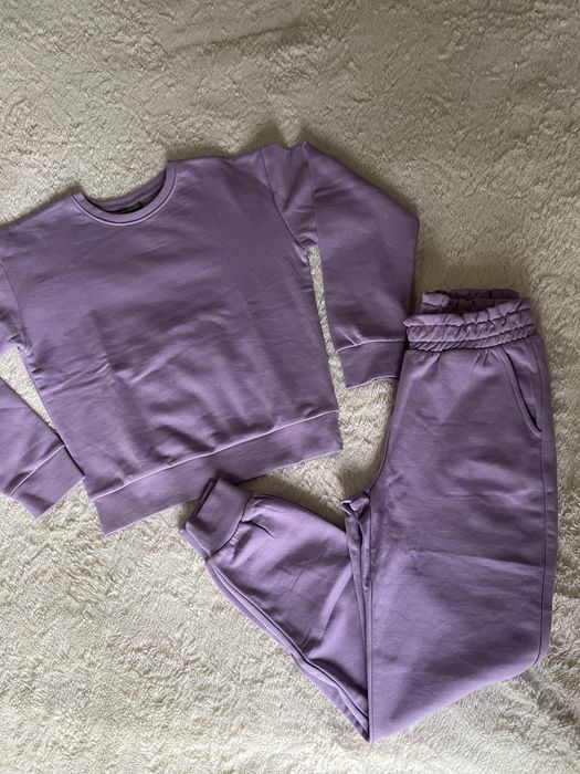 Dres dziewczecy 146/152 bluza i spodnie z kieszeniami lila fiolet nowy