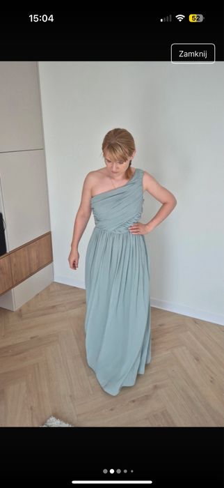 Sukienka maxi miętowa/pistacjowa S/M H&M druhna świadkowa wesele