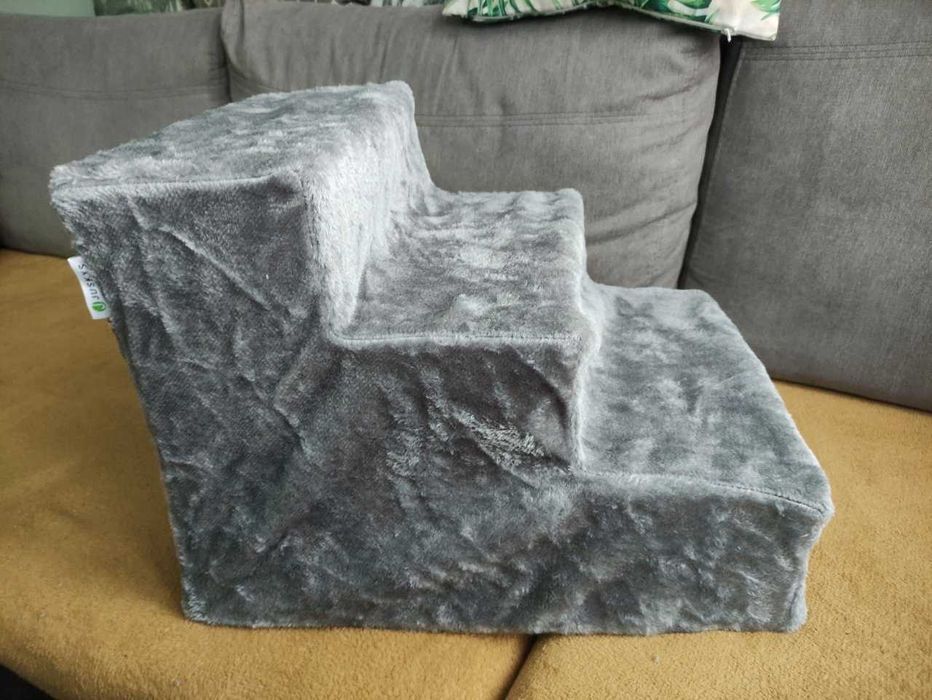 NOWE Schody Dla Psa Kota 3 Stopnie Szare Pluszowe Schodki - HIT