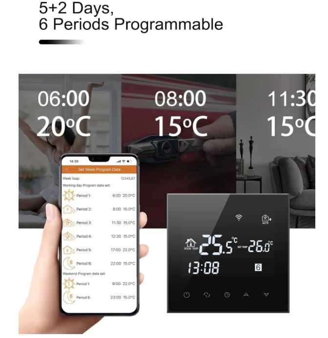 Inteligentny termostat Beok TGT70WIFI-WP, wodne ogrzewania podłogowego