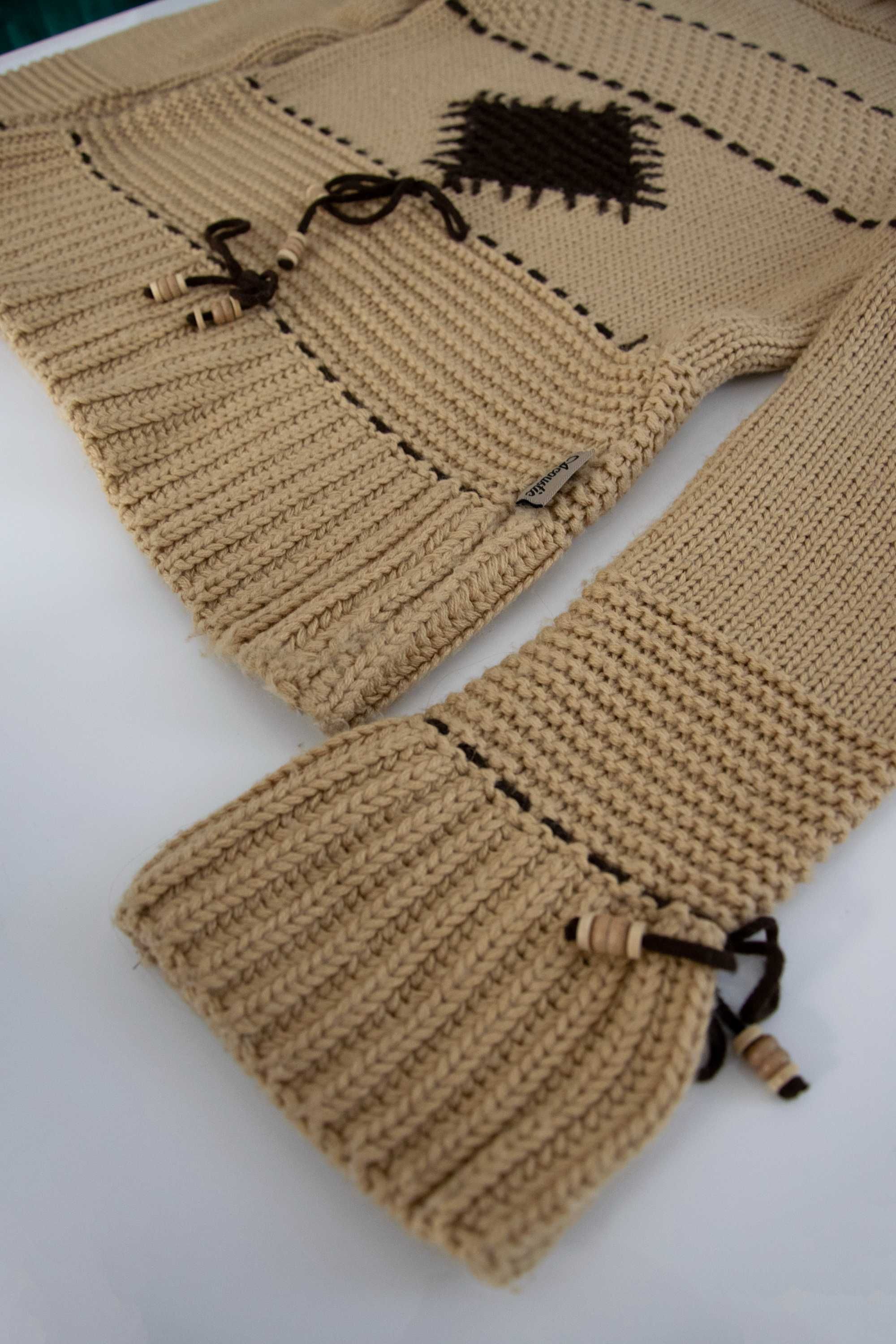 Karmelowy sweter golf z wełną - S/36