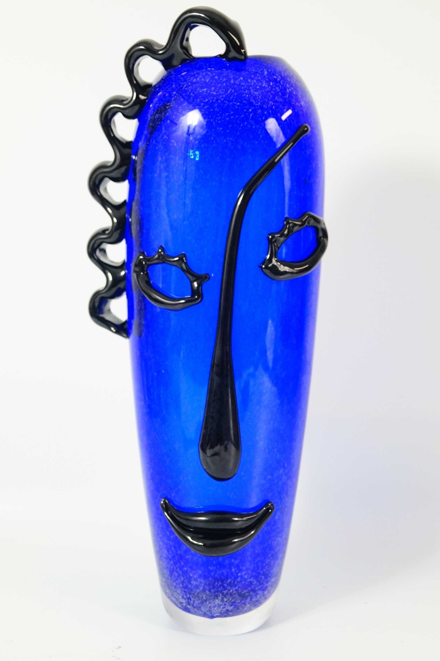 Szkło Murano style WAZON twarz DESIGN niebieski