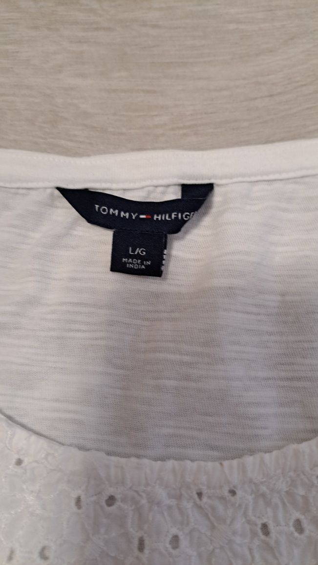 Tommy Hilfiger bluzka koszulka z haftem koronka L biała