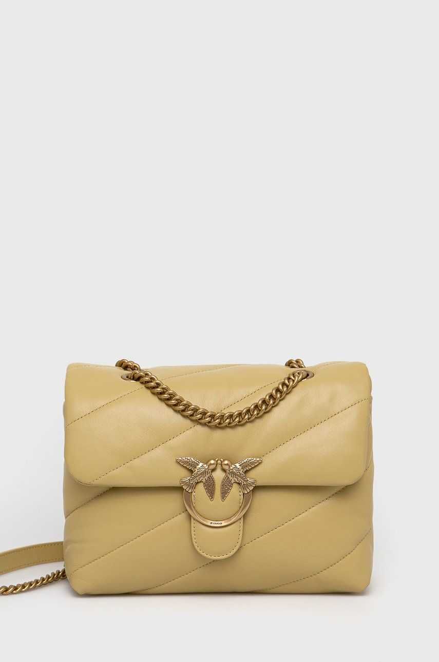 Шкіряна сумочка Pinko в модному кольорі butter yellow