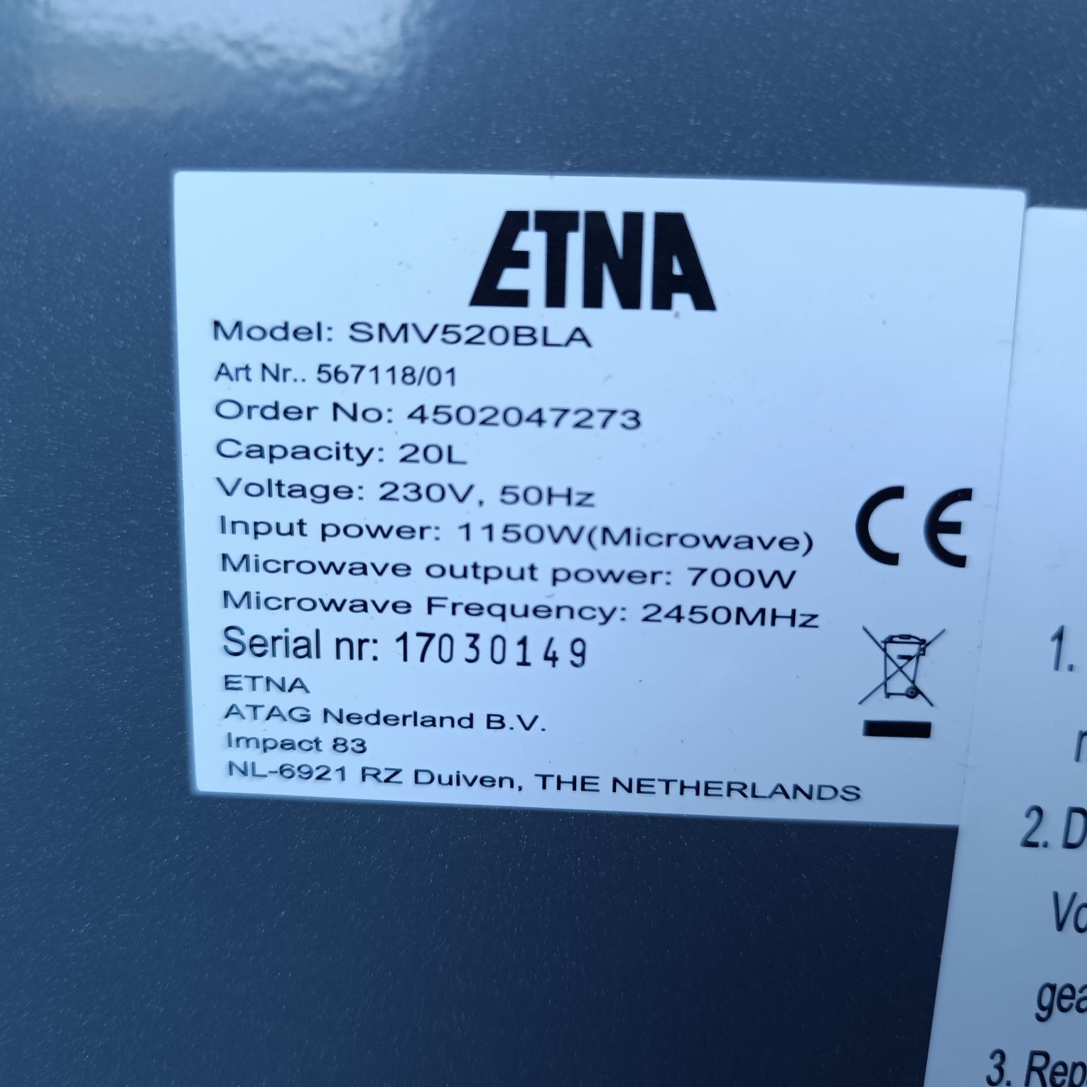 Mikrofala Etna model SMV520BLA błękitna / niebieska