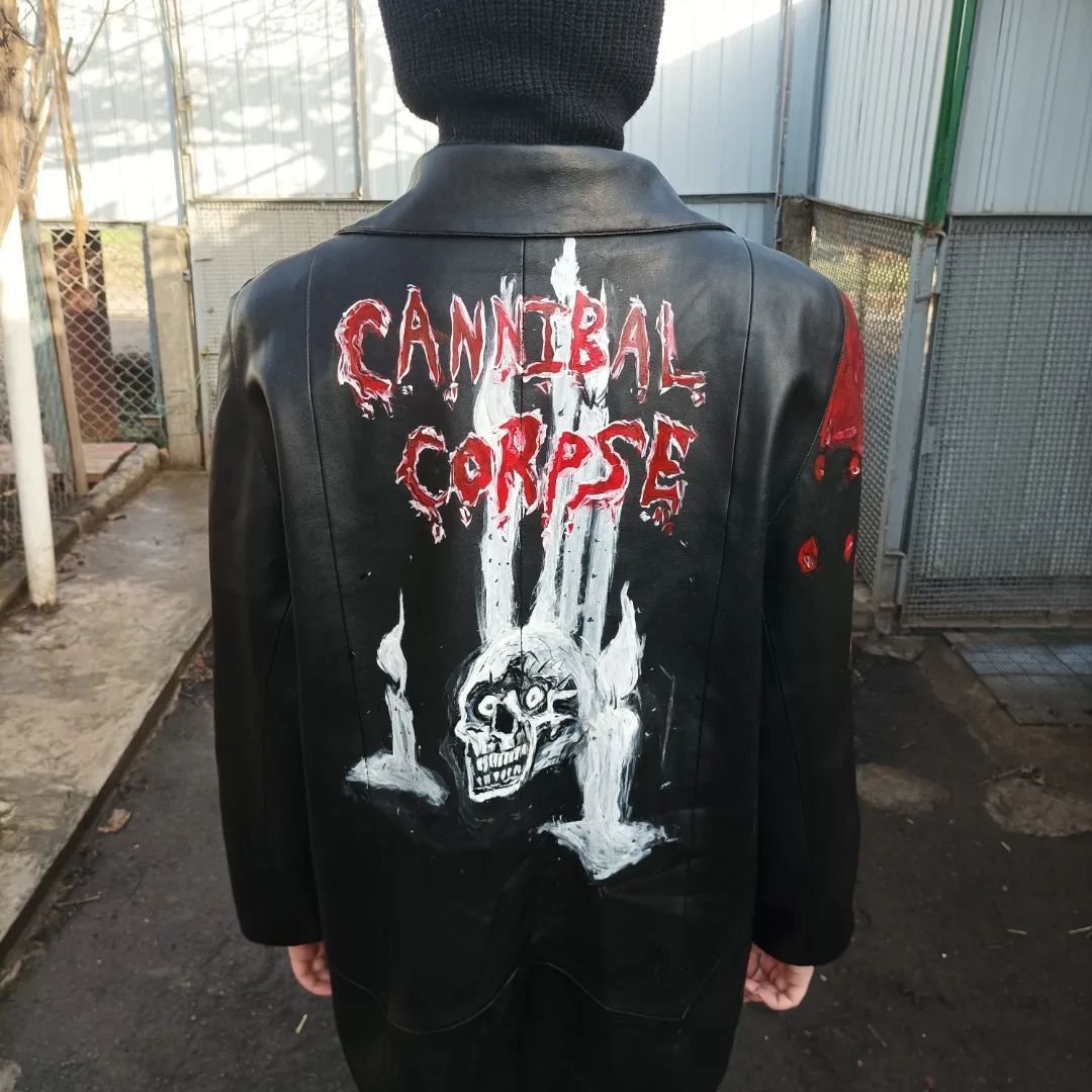 Кастомный кожаный плащ Cannibal corpse, rock, metall
