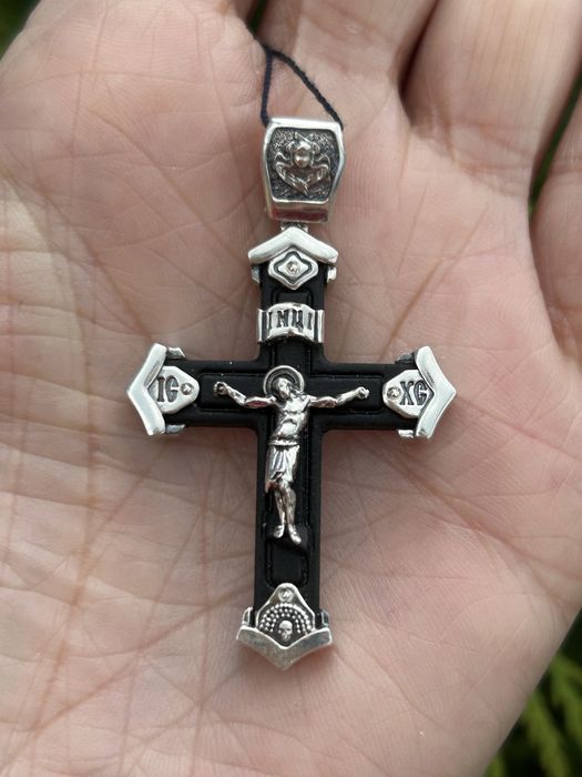Новий срібний хрестик з ебеновим деревом, срібло 925 проба