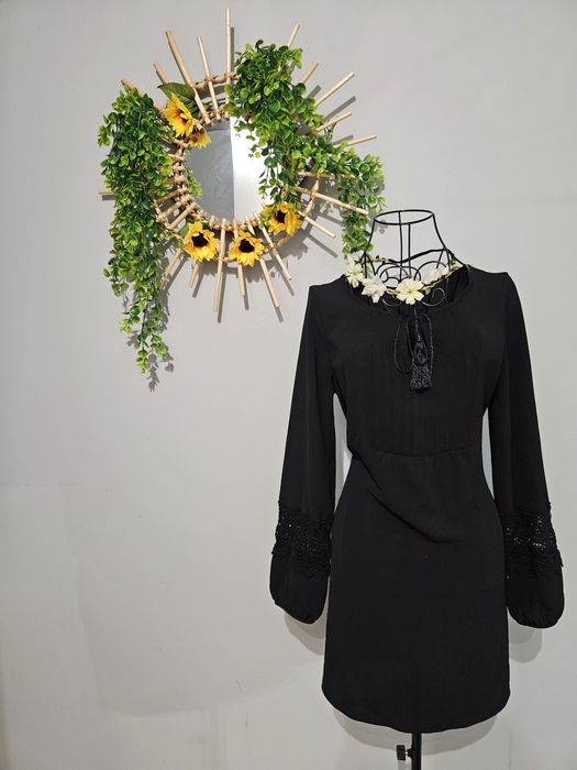 Boho  sukienka luźne rękawy  czarna 36 luźna