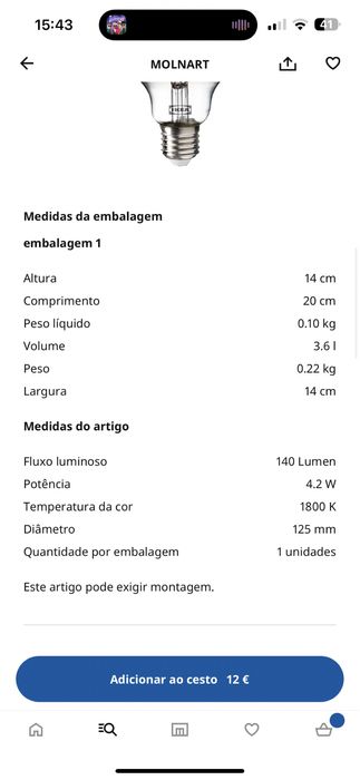 Lâmpada Molnart Led Ikea