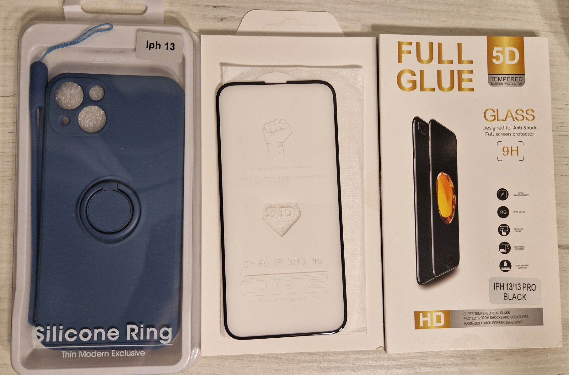 Zestaw do telefonu Iphone 13 Case Silicone Ring + szkło 5d full glue