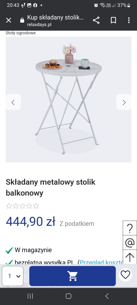 Składany metalowy biały stolik balkonowy i ogrodowy