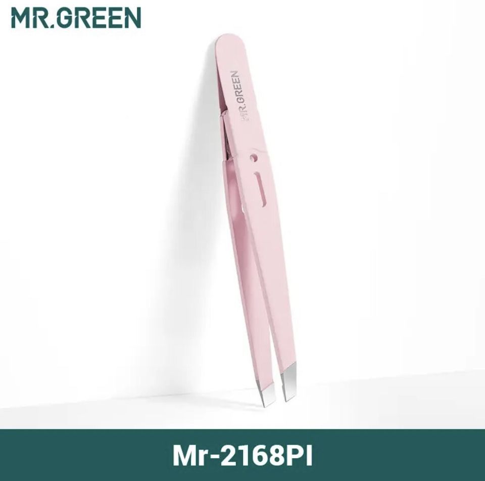 Професійний пінцет для брів MR.GREEN з медичної сталі (рожевий)