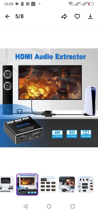 EZCOO - HDMI Splitter 1x1 Audio Extractor 4K 60H, HDMI 2.0 Repeater
