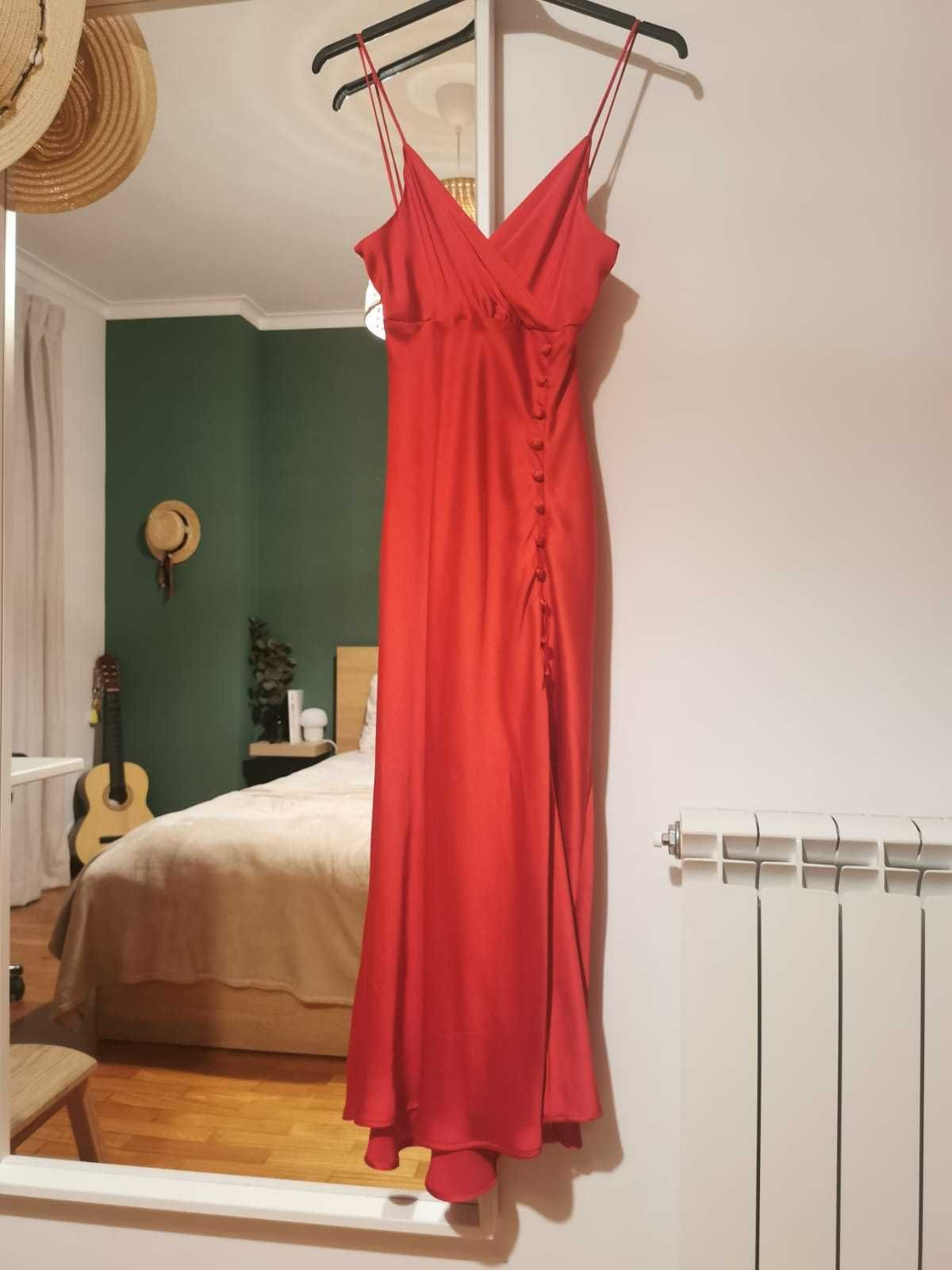 Vestido vermelho acetinado ZARA XS