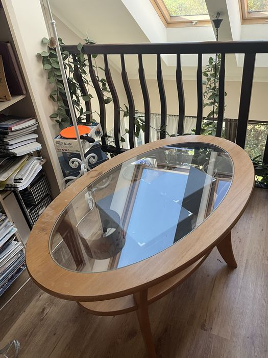 Stolik kawowy lawa drewo i szklo