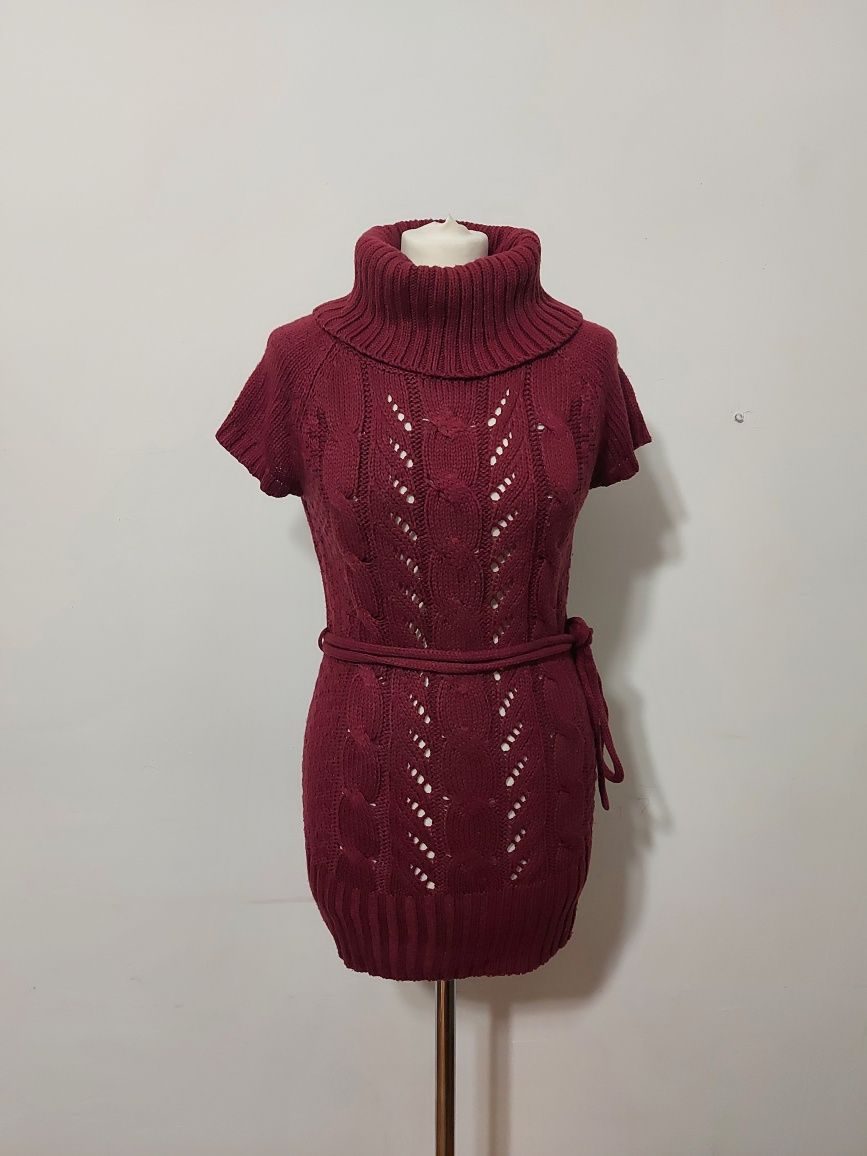 Długi damski Sweter sukienka tunika z golfem rozmiar L / XL