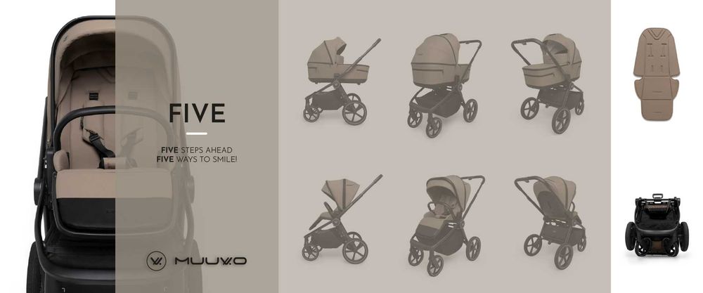 Wózek Muuvo FIVE 2w1 Lekki Składany Gondola+Spacerówka +Adaptery