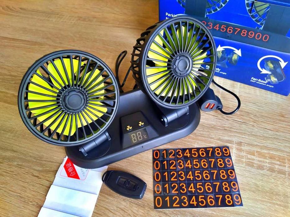 Вентилятор в салон авто двойной с пультом на 12v 24v от прикуривателя