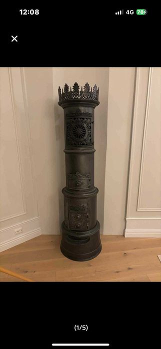 Norweski żeliwny kominek  – Bergens Værk 1886 –oryginał, żeliwo