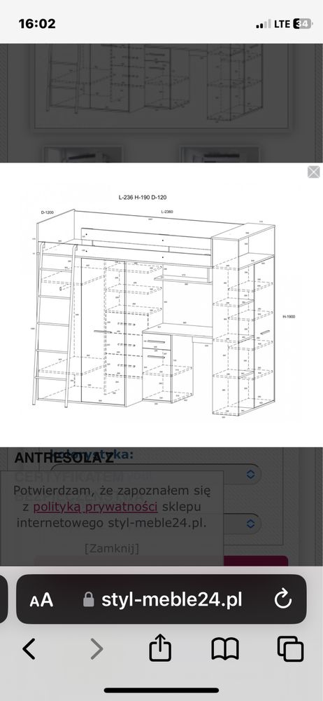 Łóżko na antresoli