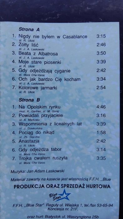 Kaseta magnetofonowa Janusz Laskowski- Nigdy nie byłem w Casablance