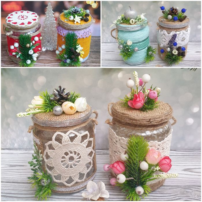 Новорічний декор. Вінки. Різдвяний віночок. Баночки на Водохреща