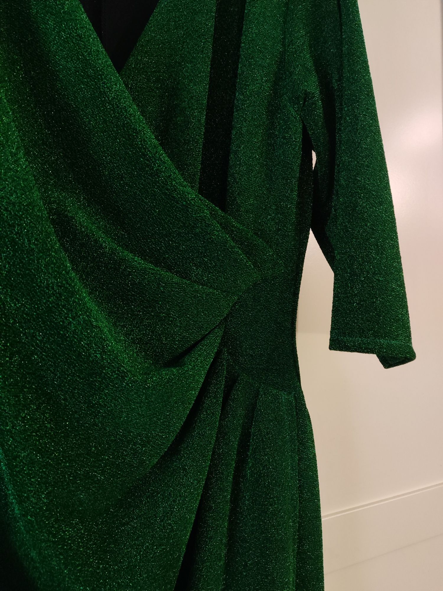 Brokatowa, zielona, ołówkowa, elastyczna sukienka - r. 42/44