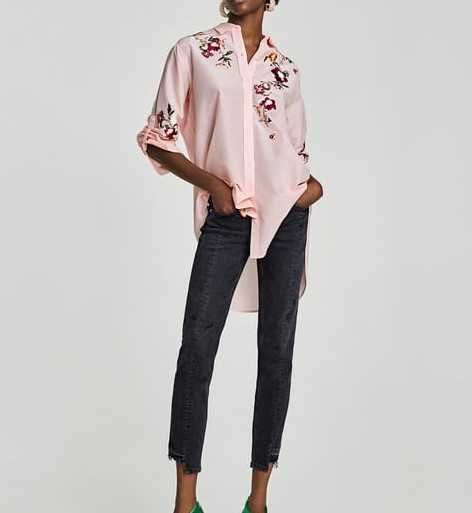 Zara Koszula Bluzka jedwab kwiaty haft haftowana L nowa piekna