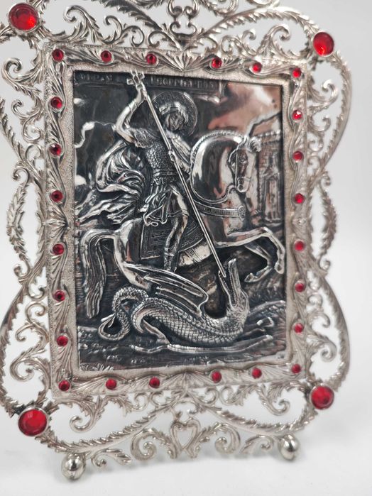 ТОВ АГАТ - Срібний образ "Георгій Побідоносець" прикрашено юв.склом