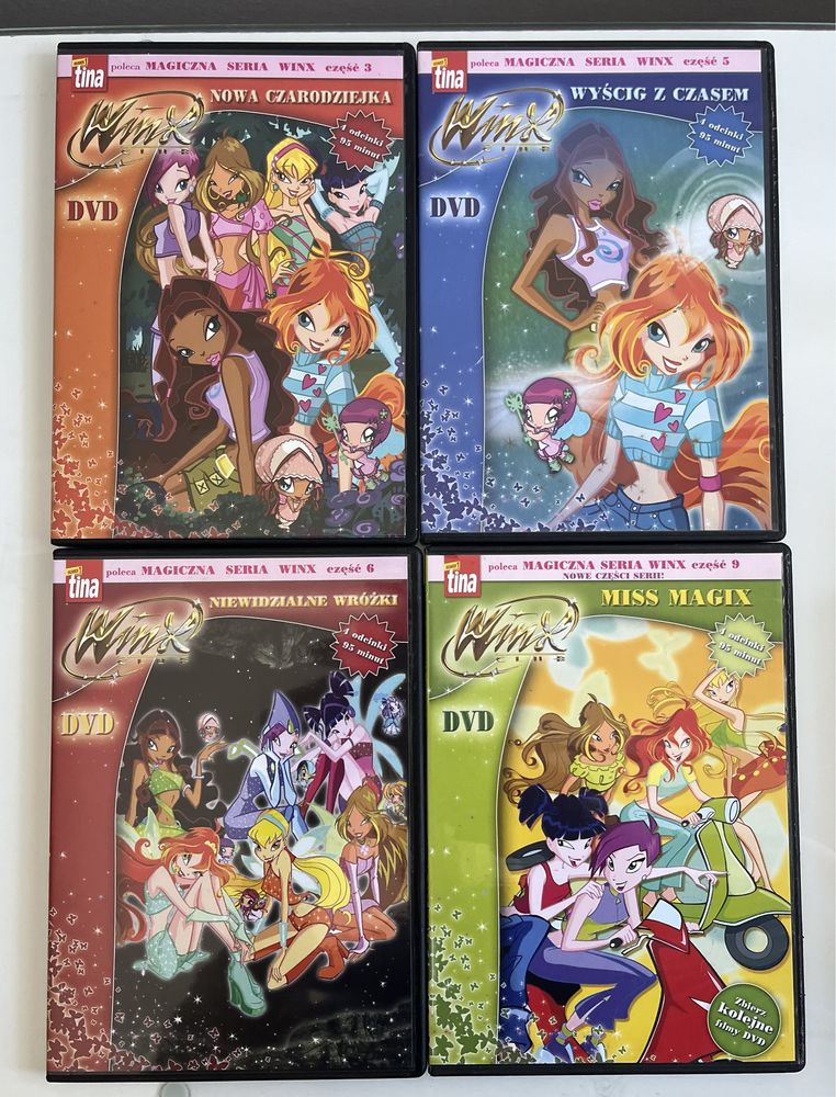 4 sztuki płyty DVD Winx magiczna seria część 3,5,6,9 bajka dla dzieci