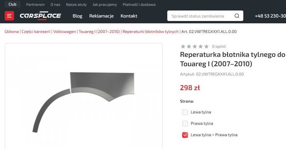 Reperaturki błotnika tył Volkswagen Touareg I KOMPLET
