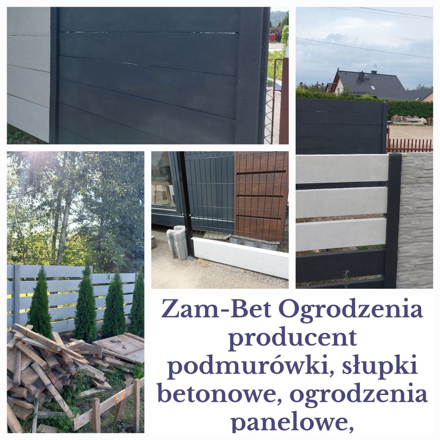 Ogrodzenie panelowe, palisadowe, betonowe słupki panel podmurówki