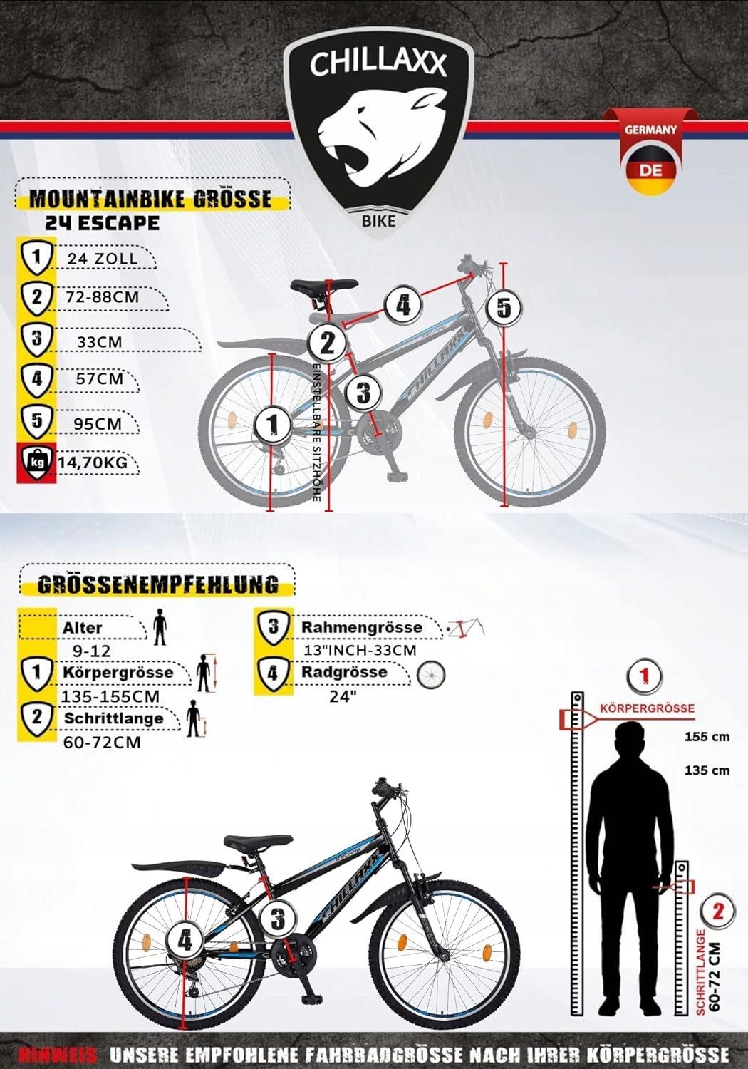 Niemiecki rower górski MTB CHILLAXX ESCAPE 24" 21 biegów