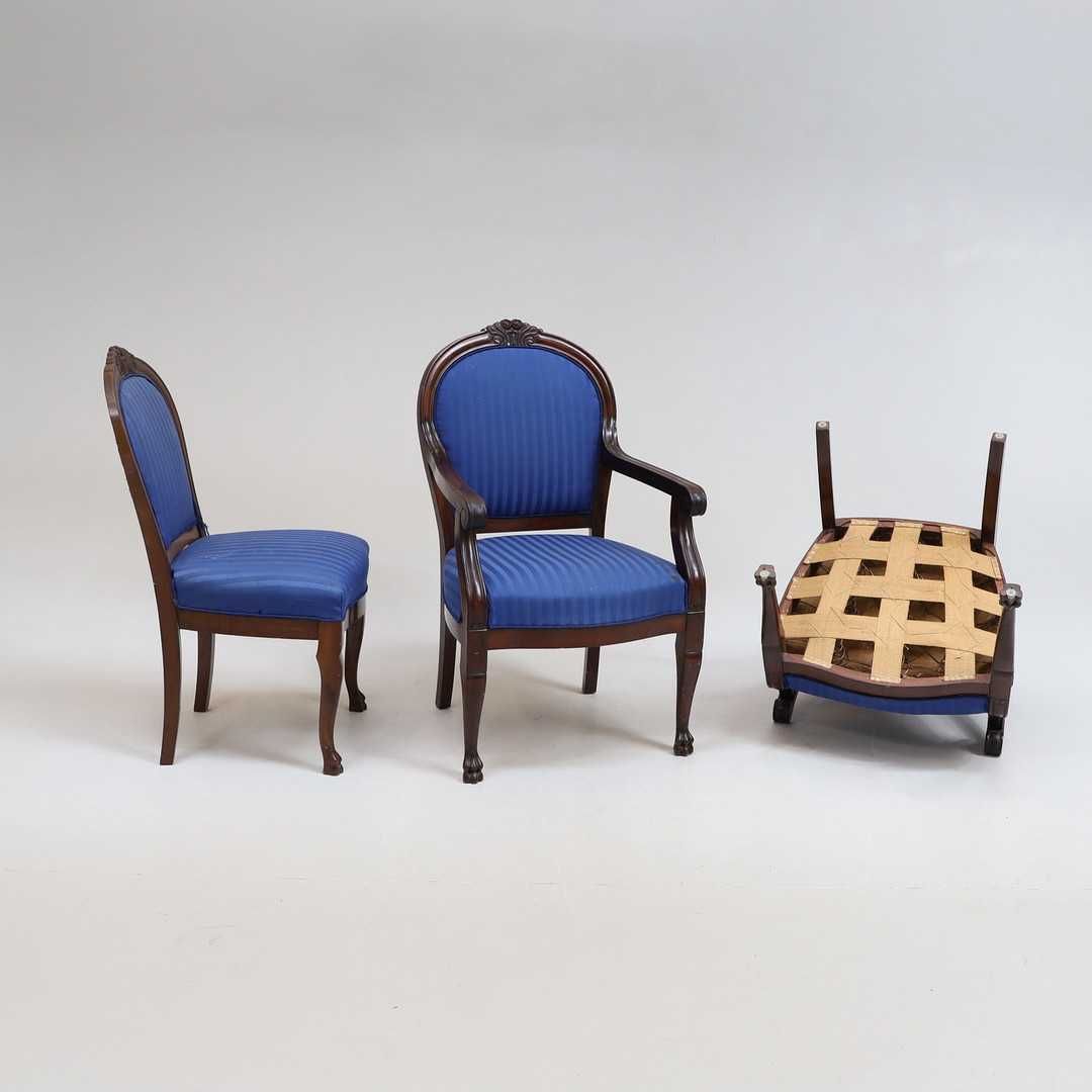 *Mahoniowe 2 fotele i krzesło, sofa, zestaw, XIXw* transport