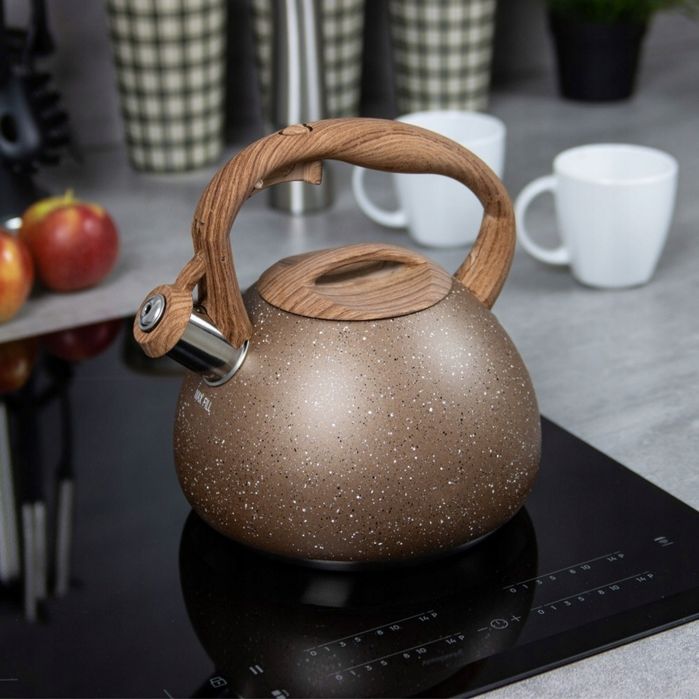Czajnik stalowy 3 l brązowy marmur granit indukcja gaz