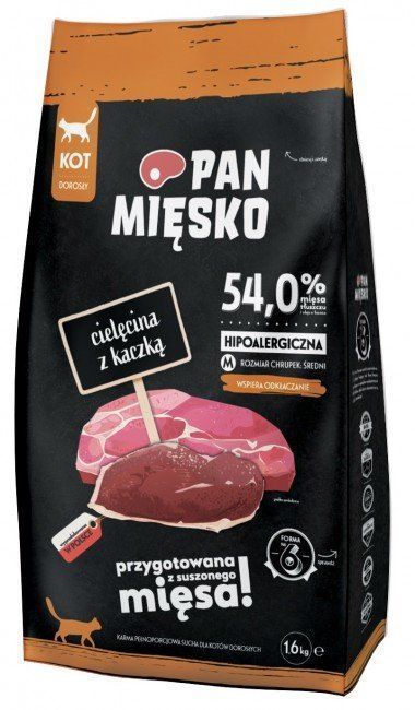 Hipoalergiczna karma dla kota - Pan Mięsko cielęcina i kaczka 1,6kg