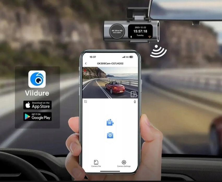 Wideorejestrator kamera samochodowa 4K/FHD z Wifi z kamerą tylną