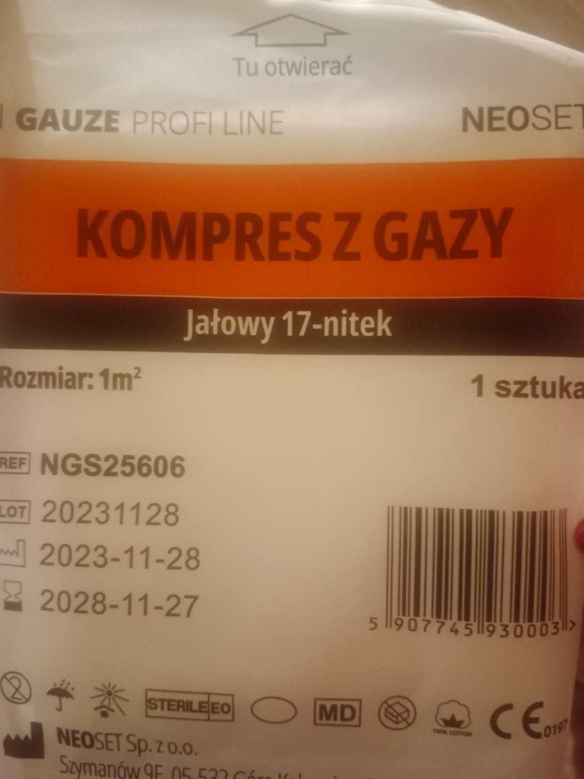 Opatrunek jałowy - Kompres z gazy  jałowy 17- nitek  1m²