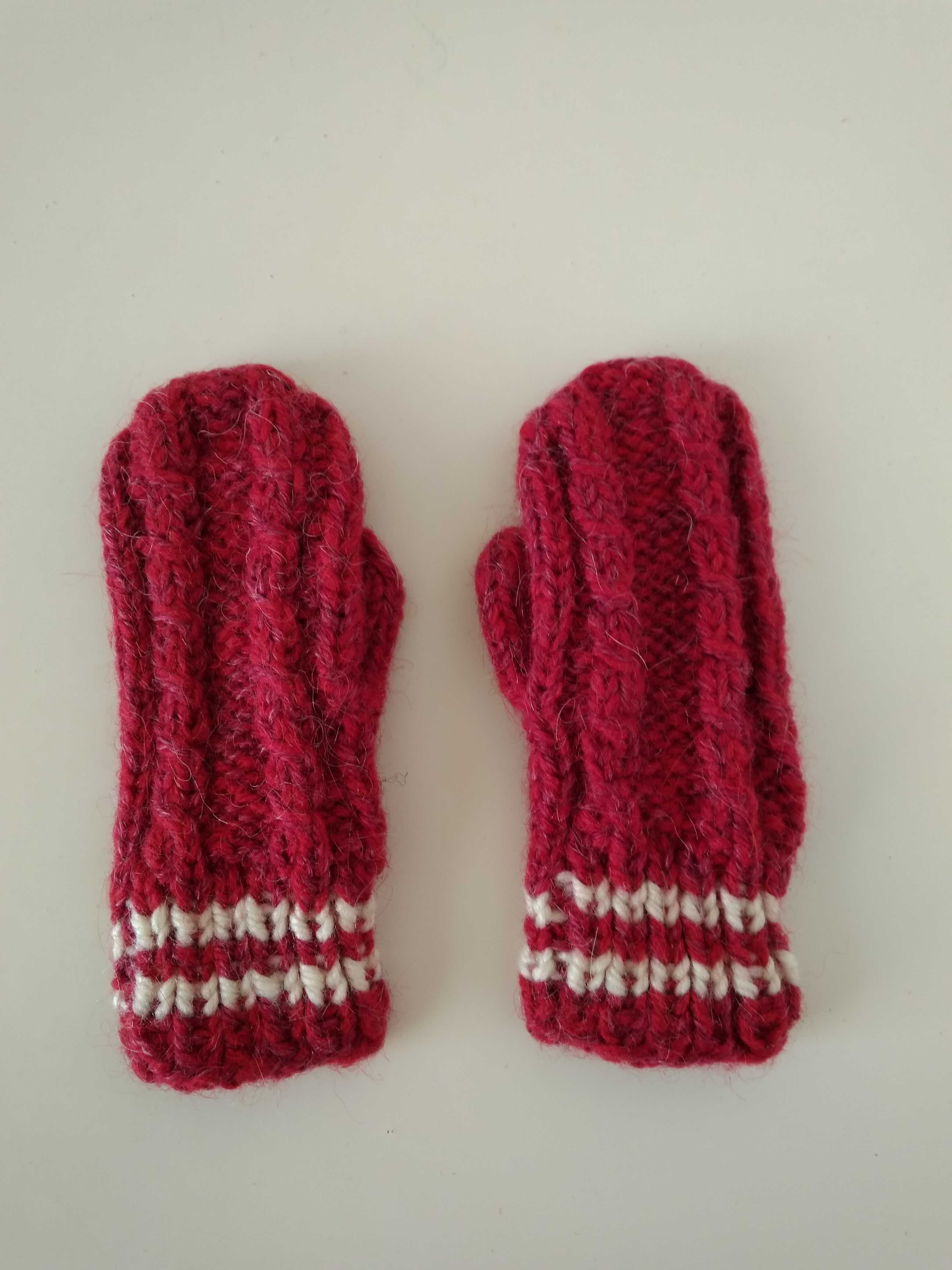 теплые вязаные детские шерстяные рукавички рукавицы варежки красные