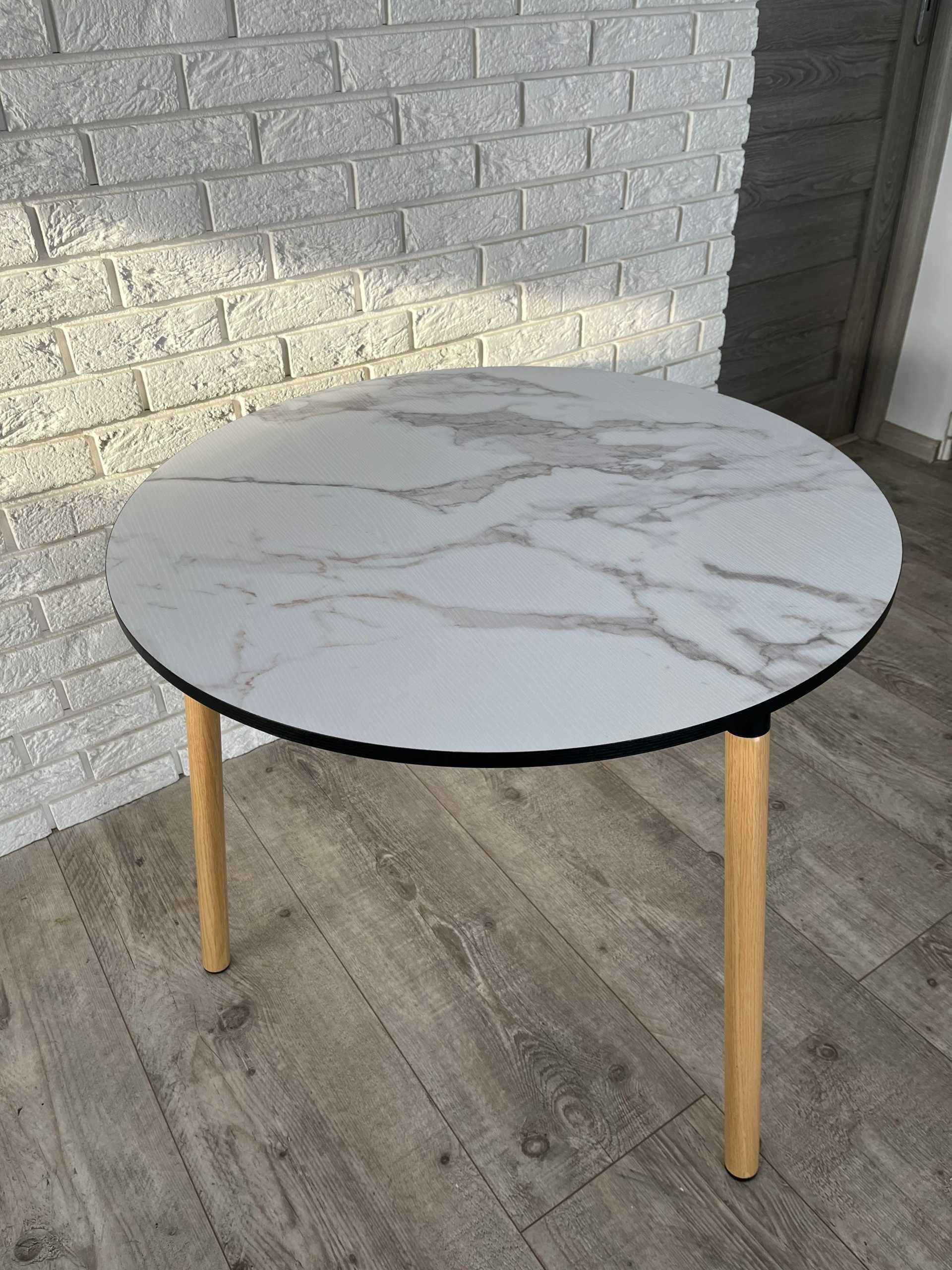 Stół jadalnia kuchnia okrągły 80x80x71 cm biały efekt marmuru