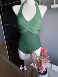 Strój kąpielowy jednoczęściowy zielony 36 kostium kąpielowy z dekoltem
