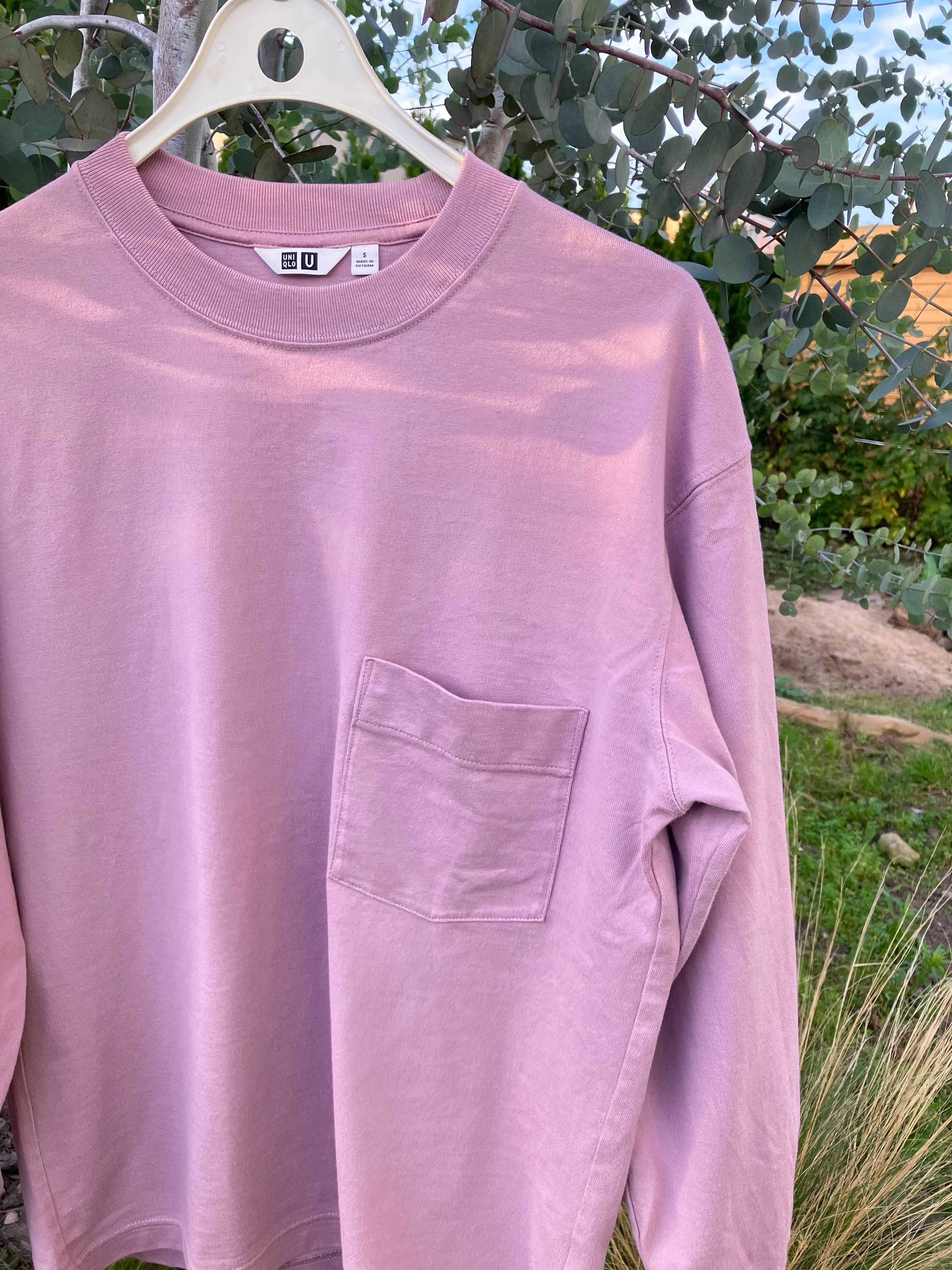 Uniqlo basic róż wrzosowa bluza z kieszenią S oversize bawełna